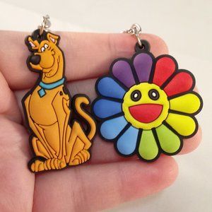 Silver Takashi Murakami Sunflower Rainbow Scooby Doo Keychain Key Ring Lot of 2